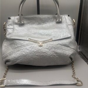 Botkier Scentiment Satchel 4025 Muted Silver Leather Crossbody Bag Gold Hardware